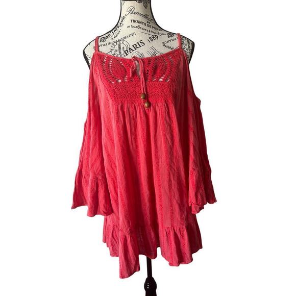 Free People Dresses & Skirts - Free People Boho Coral Beaded Crochet Dress
